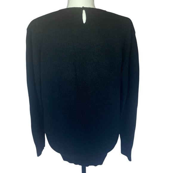 Elegant New Year’s Eve Statement Sweater Intricate Sequin Beads Sheer Neck BLK M - Picture 9 of 12